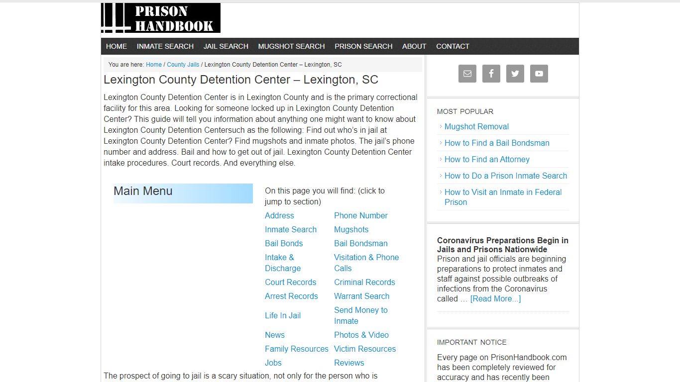 Lexington County Detention Center – Lexington, SC - Prison Handbook